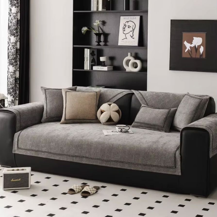 Capa de Sofá Chenille Supreme Dark Gray – Antiderrapante e Proteção