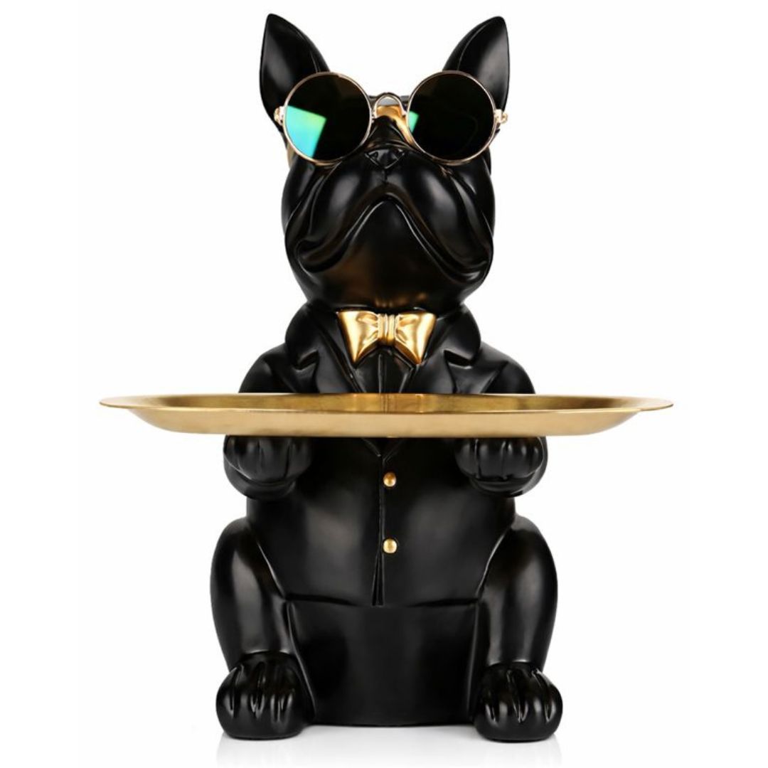Escultura Bulldog Francês Mordomo Aparador Chaves Controle Remoto