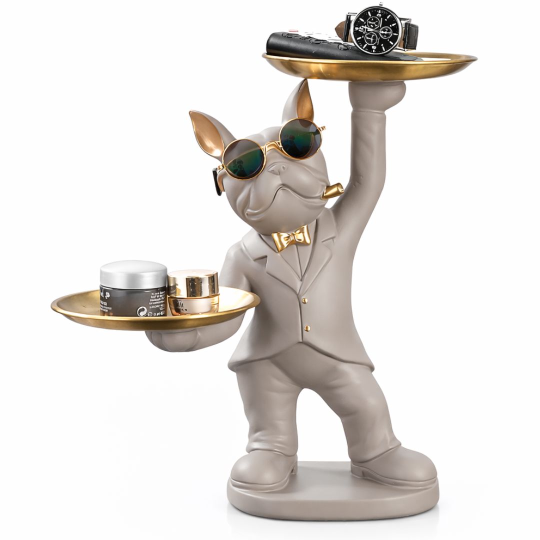 Escultura Bulldog Francês Mordomo Divertido Aparador de Chaves Controle