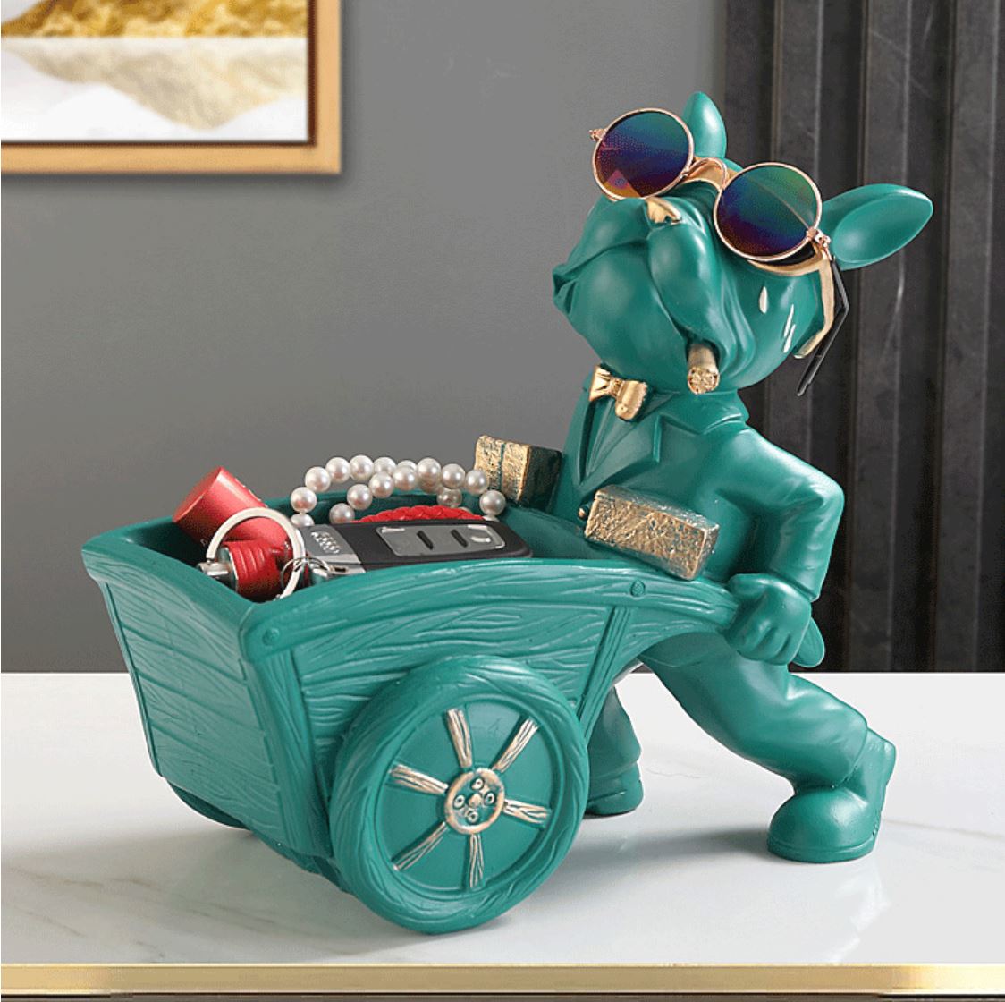 Escultura Bulldog Mordomo Construtor Aparador Chave Controle Relógio
