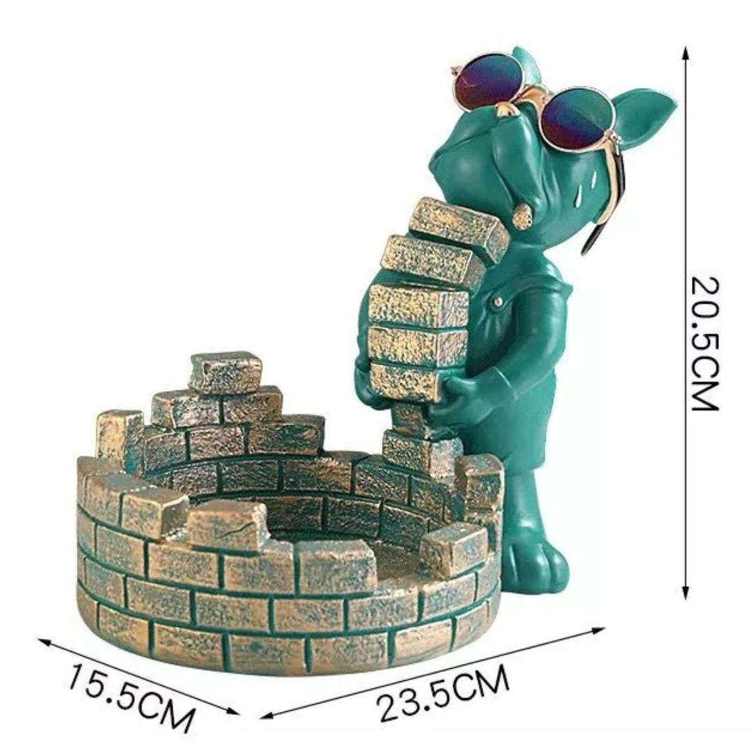 Escultura Bulldog Mordomo Construtor Aparador Chave Controle Relógio