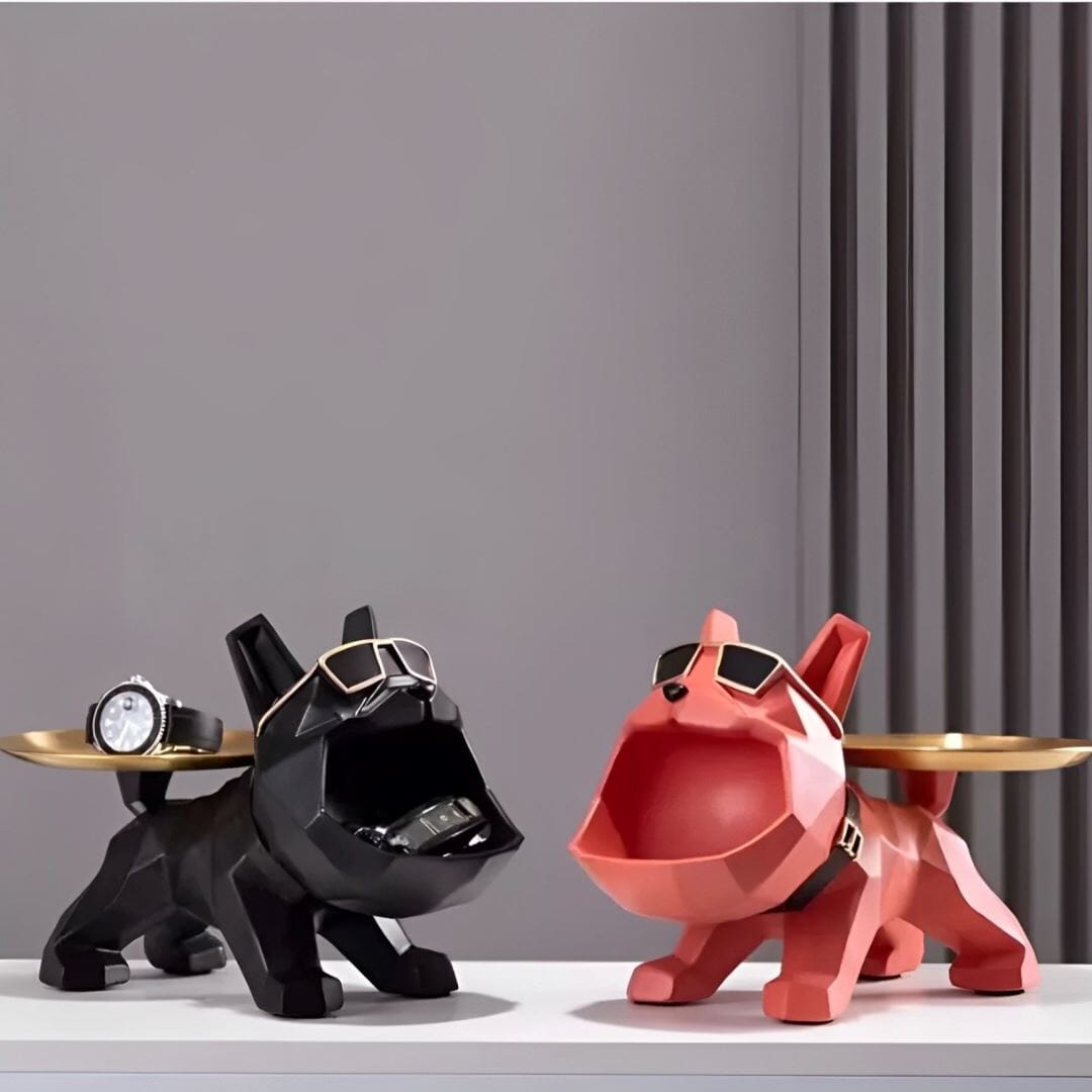 Escultura e Aparador Bulldog Geométrico (Suporte Duplo)
