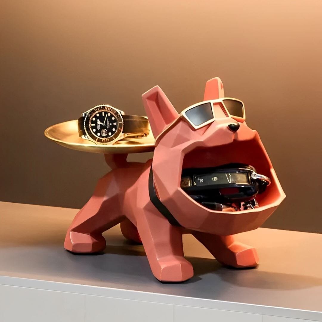 Escultura e Aparador Bulldog Geométrico (Suporte Duplo)