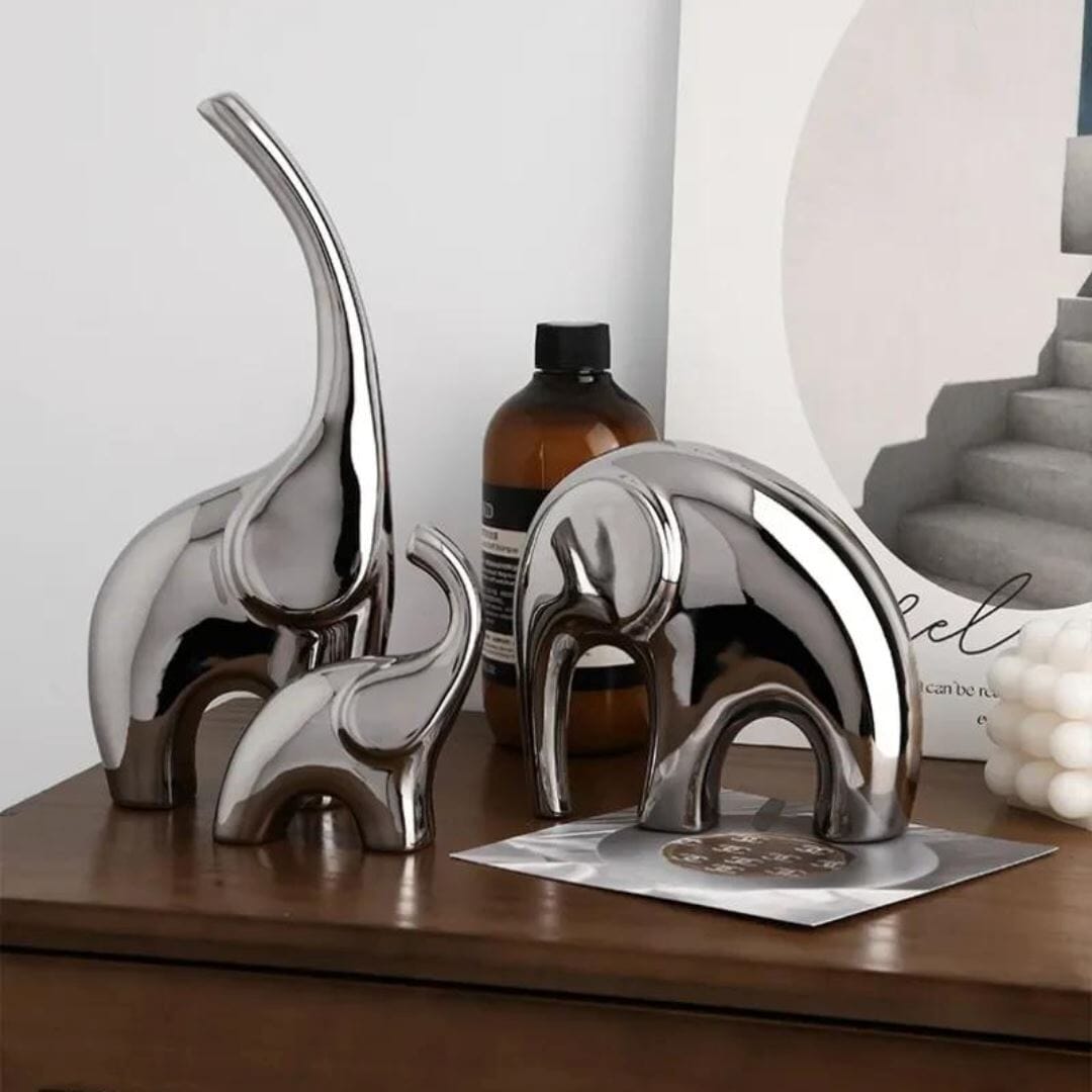 Escultura Família Elefante Brilhante (03 Peças)