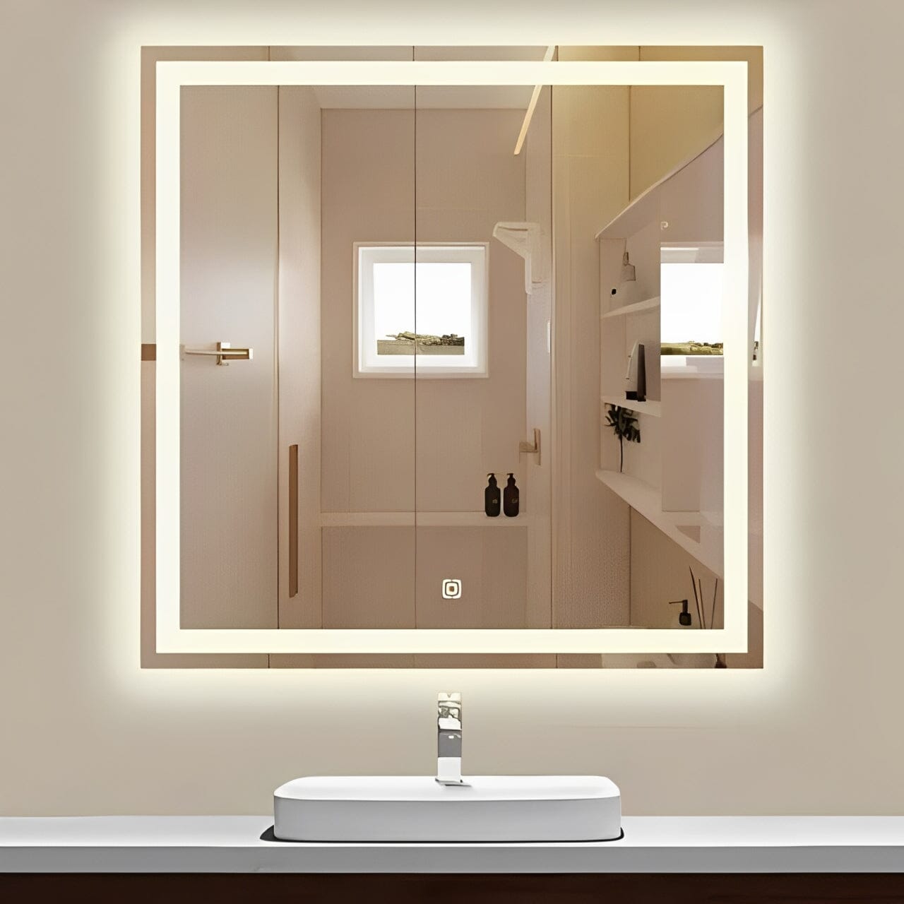 Espelho Decorativo Square Line com Led Jateado e Botão Touch 50cm