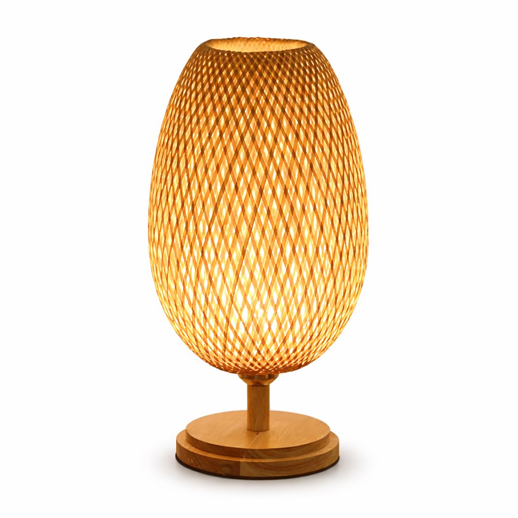 Luminária Abajur de Mesa Artesanal Bambu Rattan
