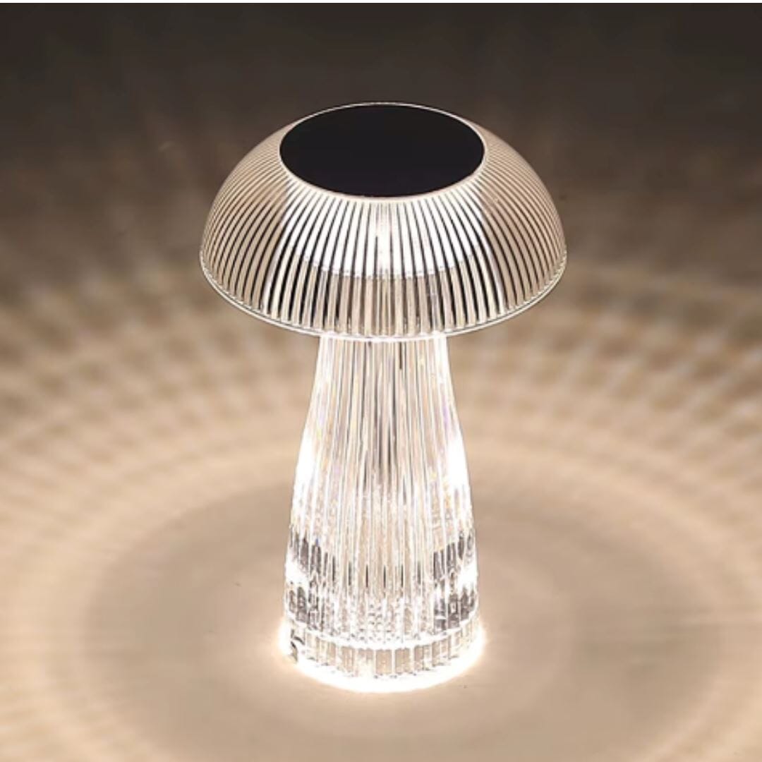 Luminária Abajur de Mesa Cogumelo em Cristal Sem Fio e Recarregável