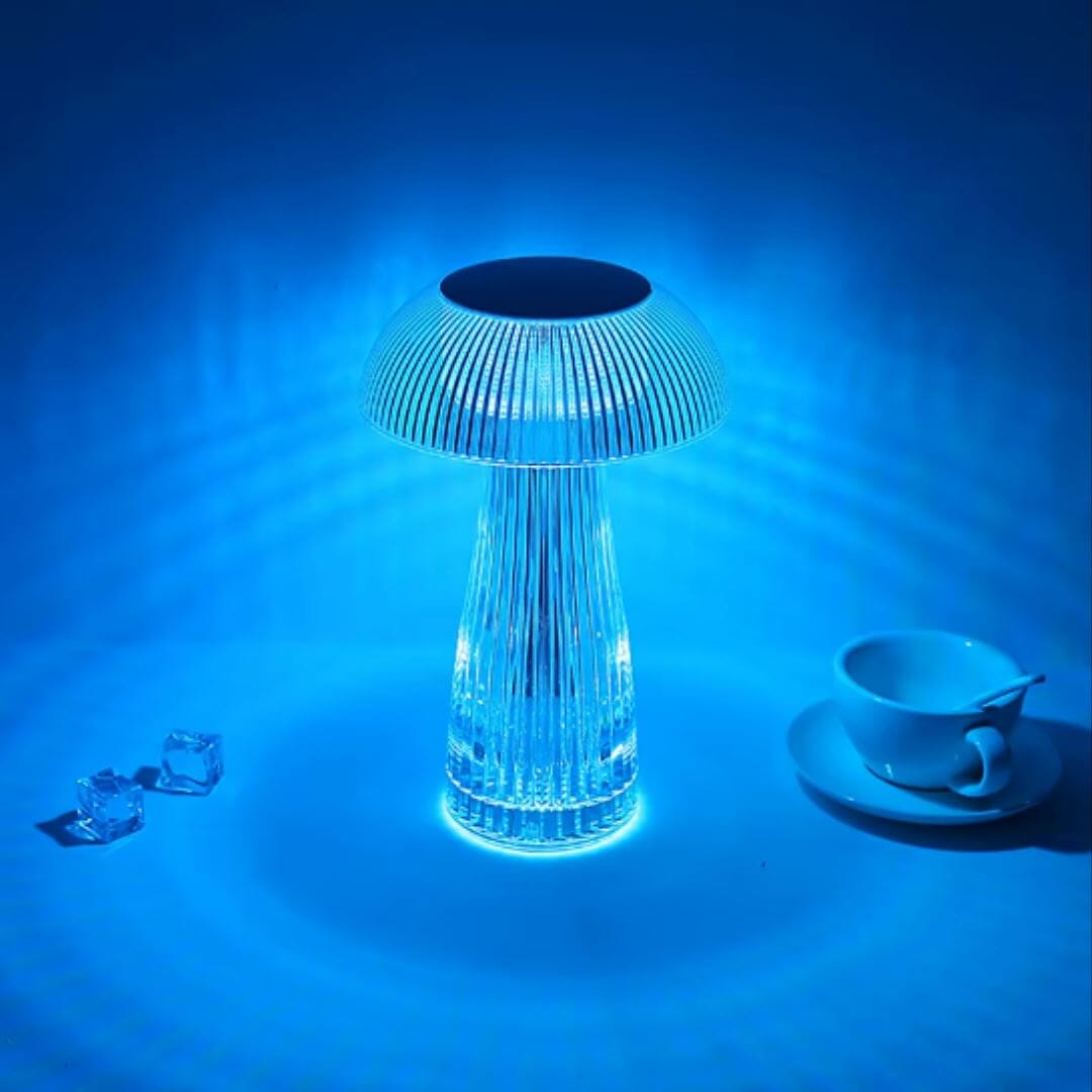 Luminária Abajur de Mesa Cogumelo em Cristal Sem Fio e Recarregável