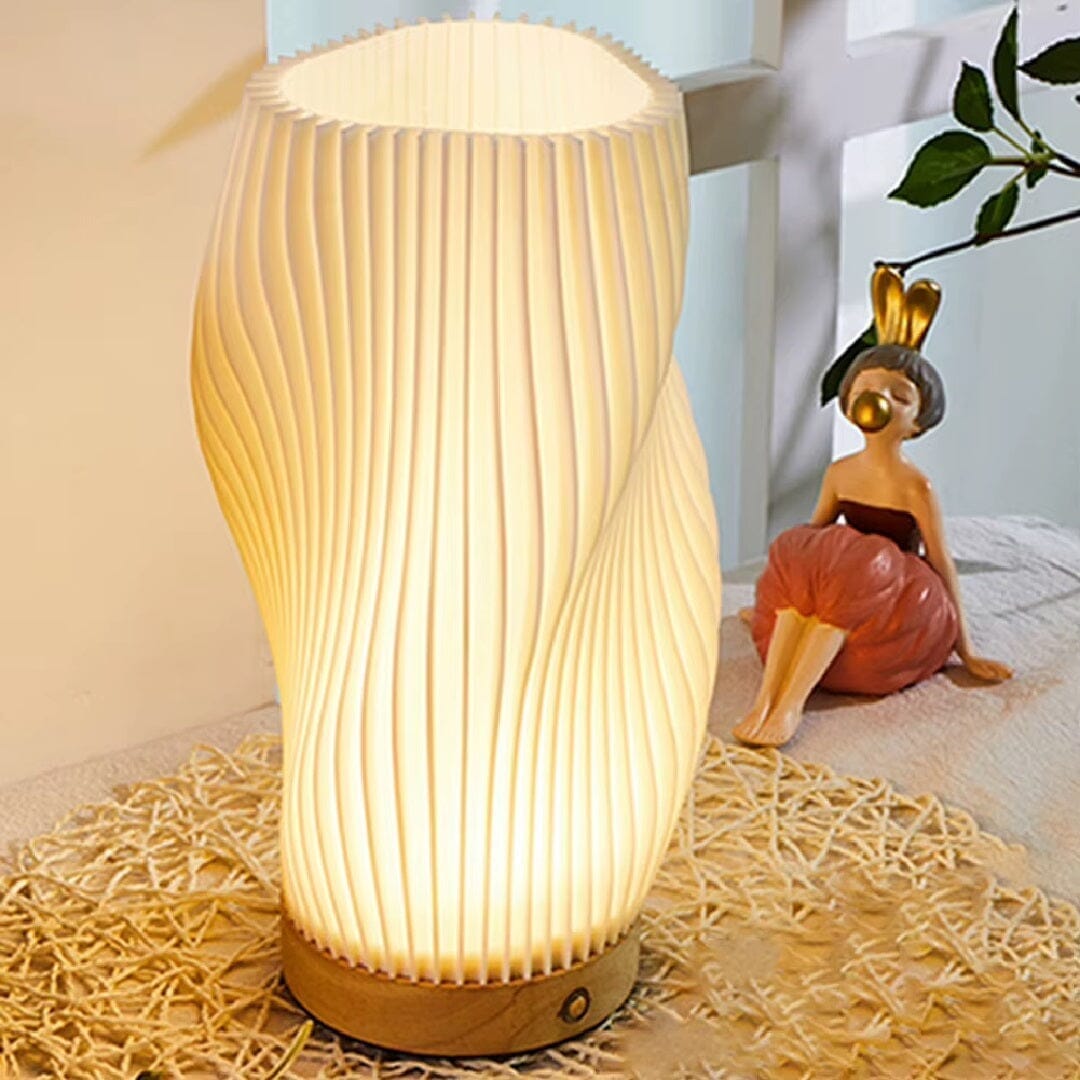 Luminária Abajur de Mesa Espiral Naturale – Design em Madeira e Led