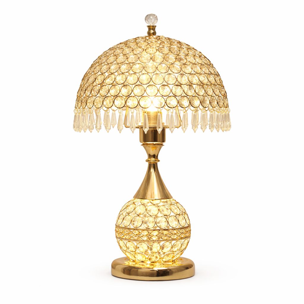 Luminária Abajur de Mesa Luxuoso Cogumelo Deluxe Crystals 43cm