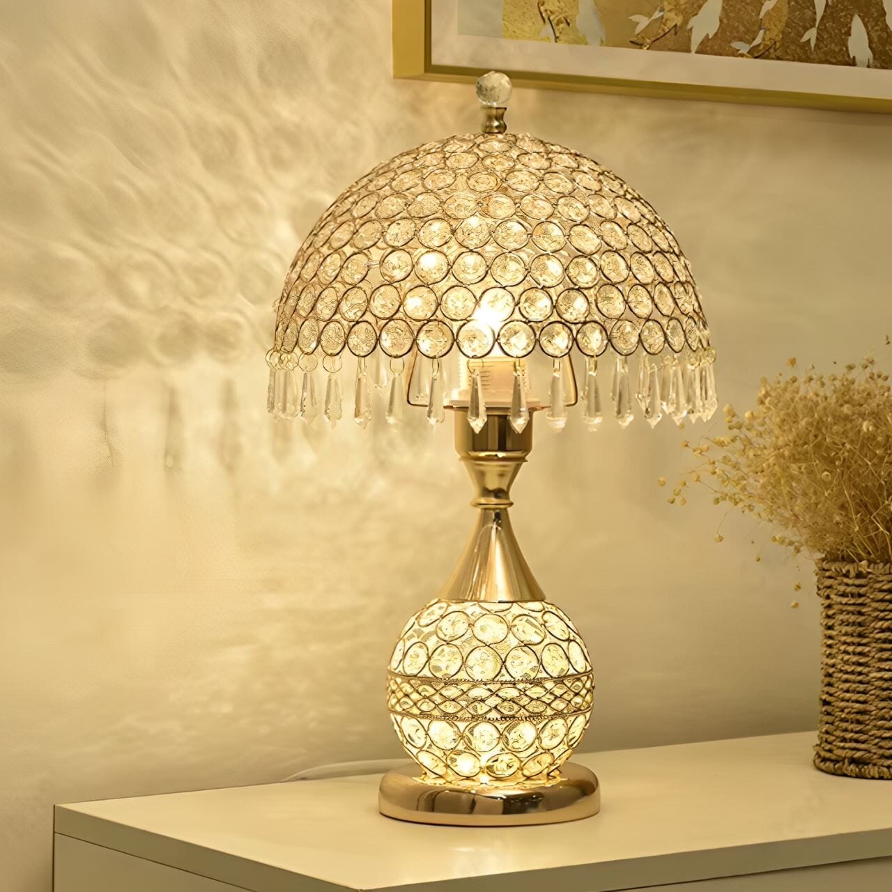 Luminária Abajur de Mesa Luxuoso Cogumelo Deluxe Crystals 43cm