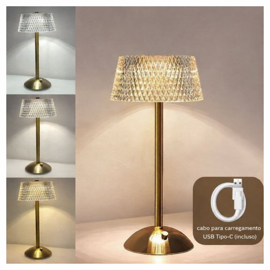 Luminária Abajur de Mesa Luzzo Touch Led USB