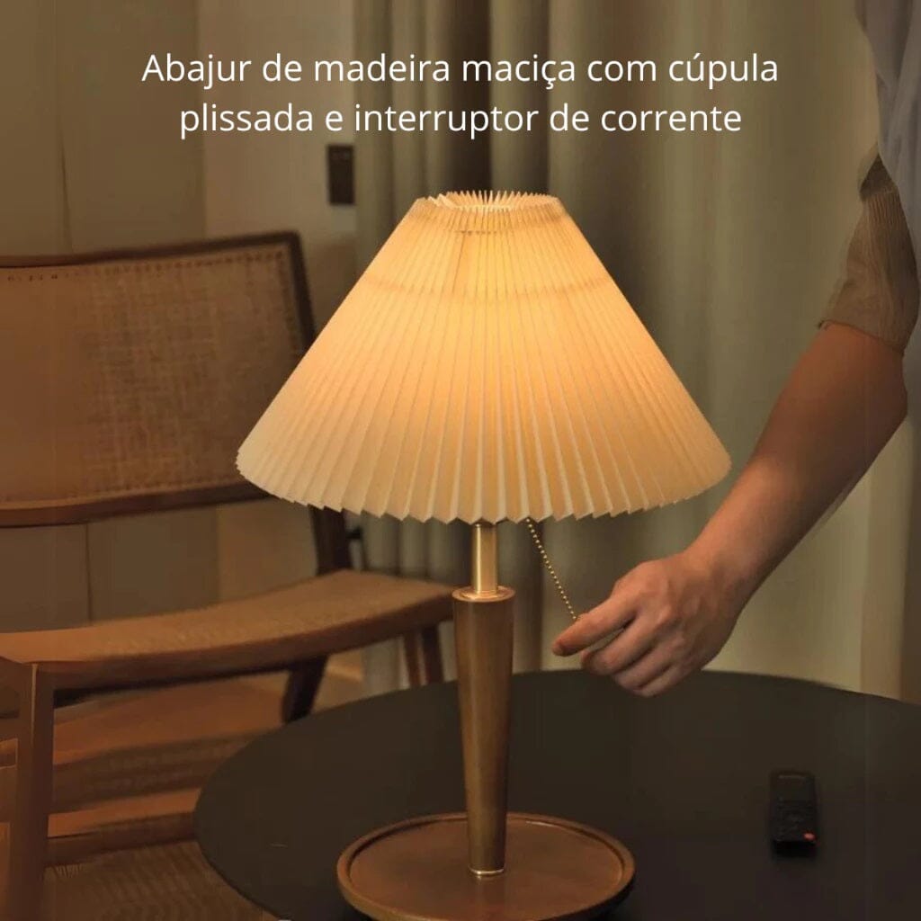 Luminária Abajur de Mesa Retrô Viena Plissado 47cm