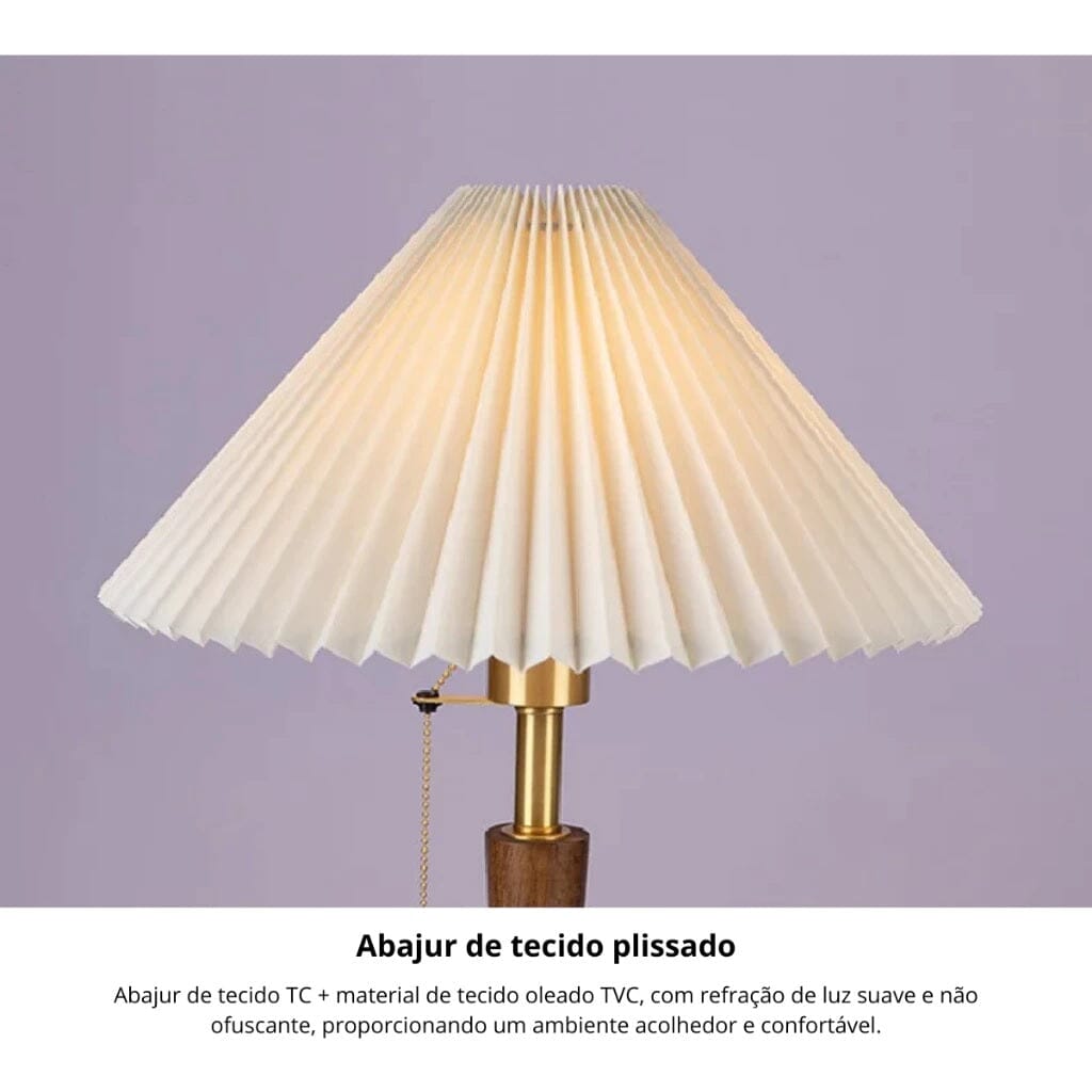 Luminária Abajur de Mesa Retrô Viena Plissado 47cm