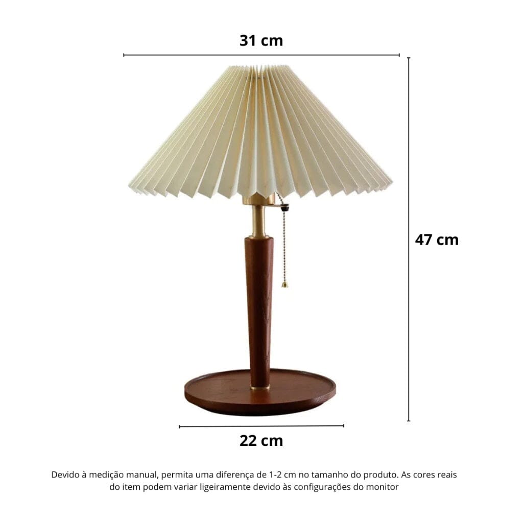 Luminária Abajur de Mesa Retrô Viena Plissado 47cm