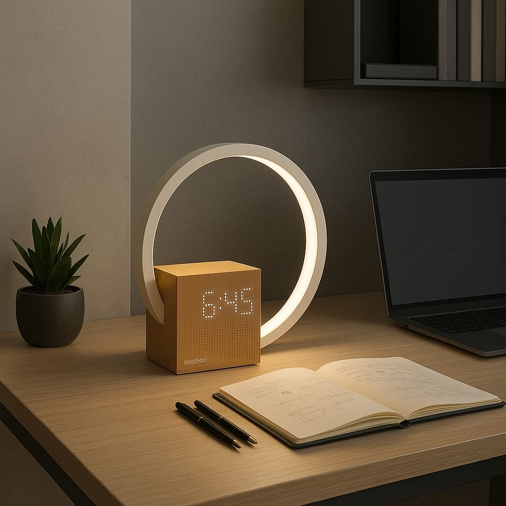 Luminária Minimalista de Mesa e Relógio Digital Circuit Led