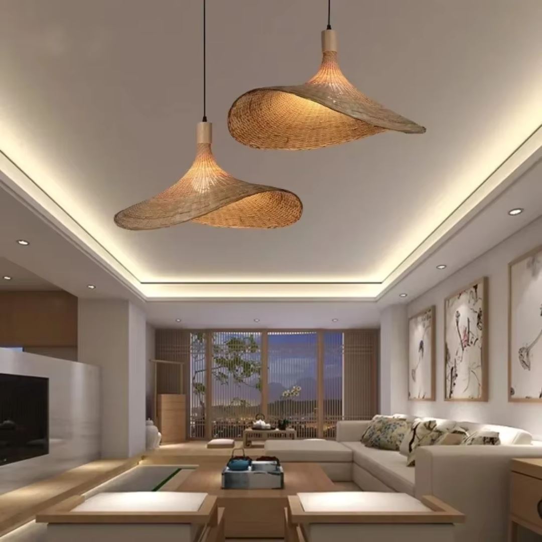 Lustre Pendente Artesanal Bamboo Rattan