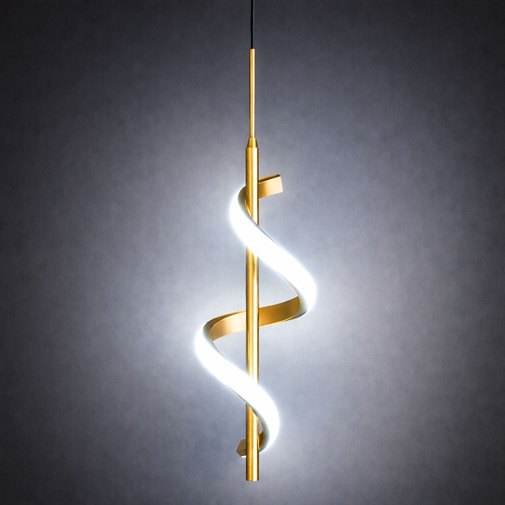 Lustre Pendente em Espiral Dourado de Led