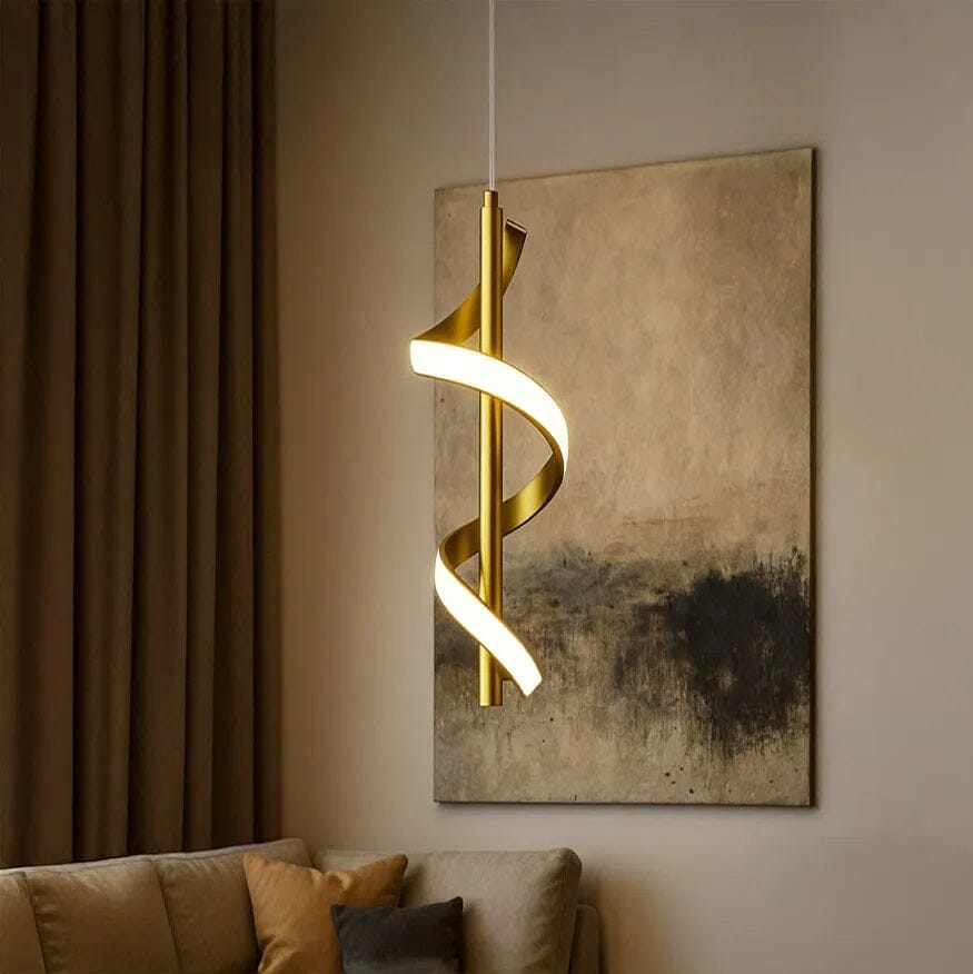 Lustre Pendente em Espiral Dourado de Led