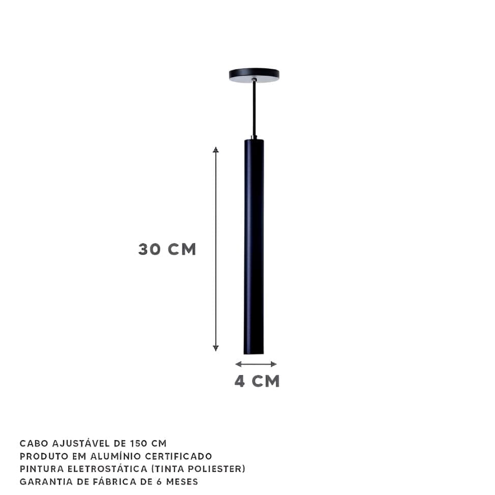 Lustre Pendente Tubo Cilindrico Lux (03 Unidades)