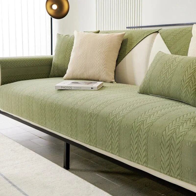 Capa de Sofá Chenille Luxo Tricot Verde Oliva – Antiderrapante e Impermeável - Decors