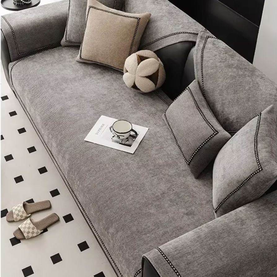Capa de Sofá Chenille Supreme Dark Gray – Antiderrapante e Proteção