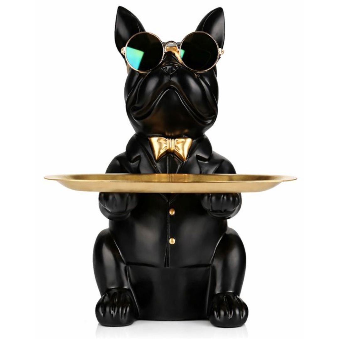 Escultura Bulldog Francês Mordomo Aparador Chaves Controle Remoto - Decors