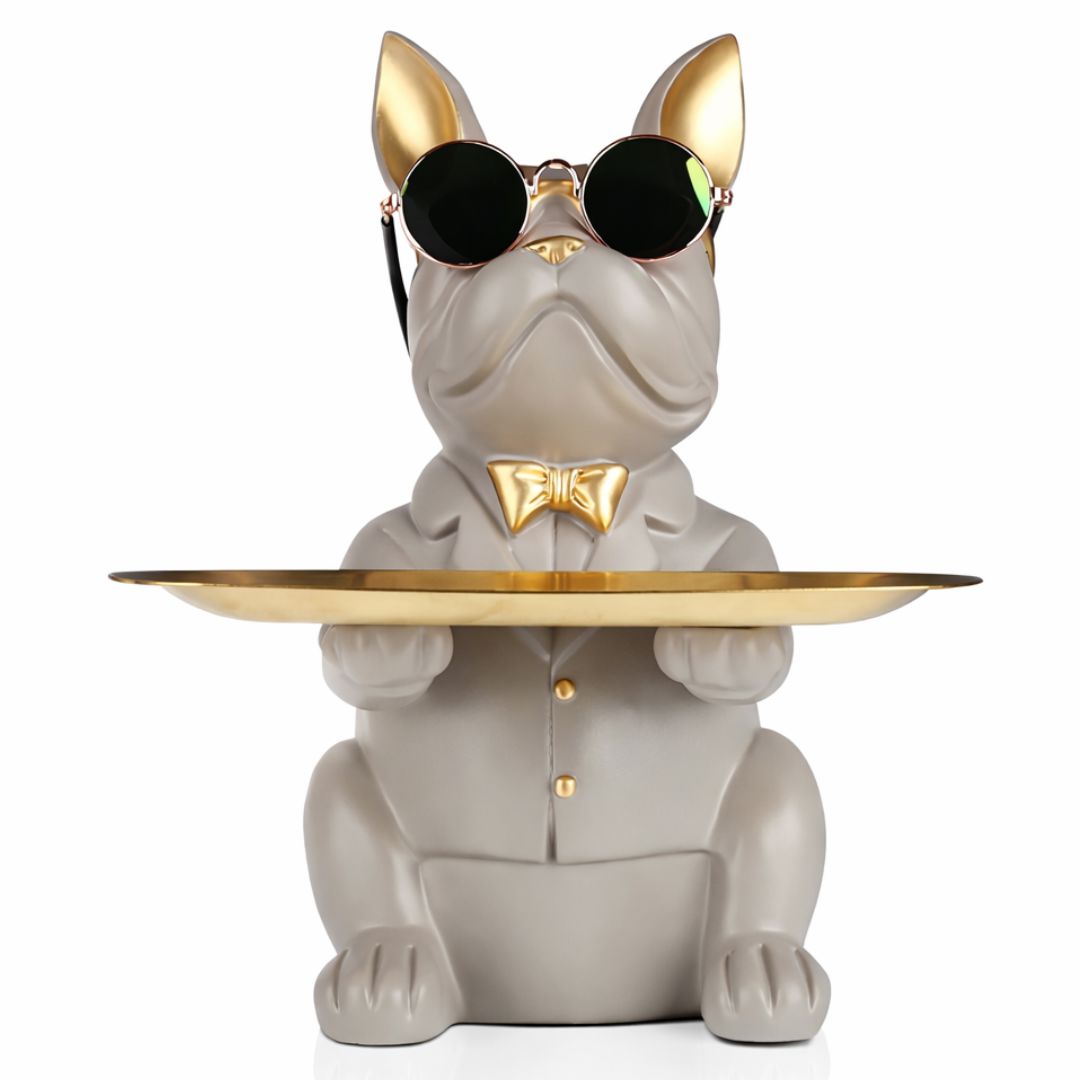 Escultura Bulldog Francês Mordomo Aparador Chaves Controle Remoto