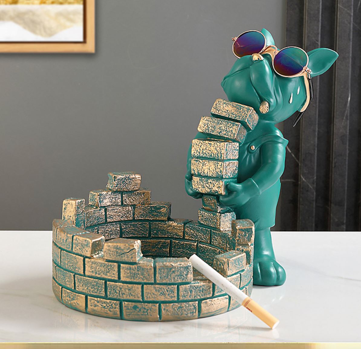 Escultura Bulldog Mordomo Construtor Aparador Chave Controle Relógio