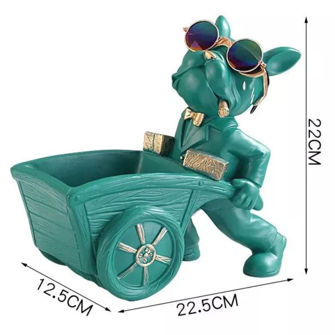 Escultura Bulldog Mordomo Construtor Aparador Chave Controle Relógio