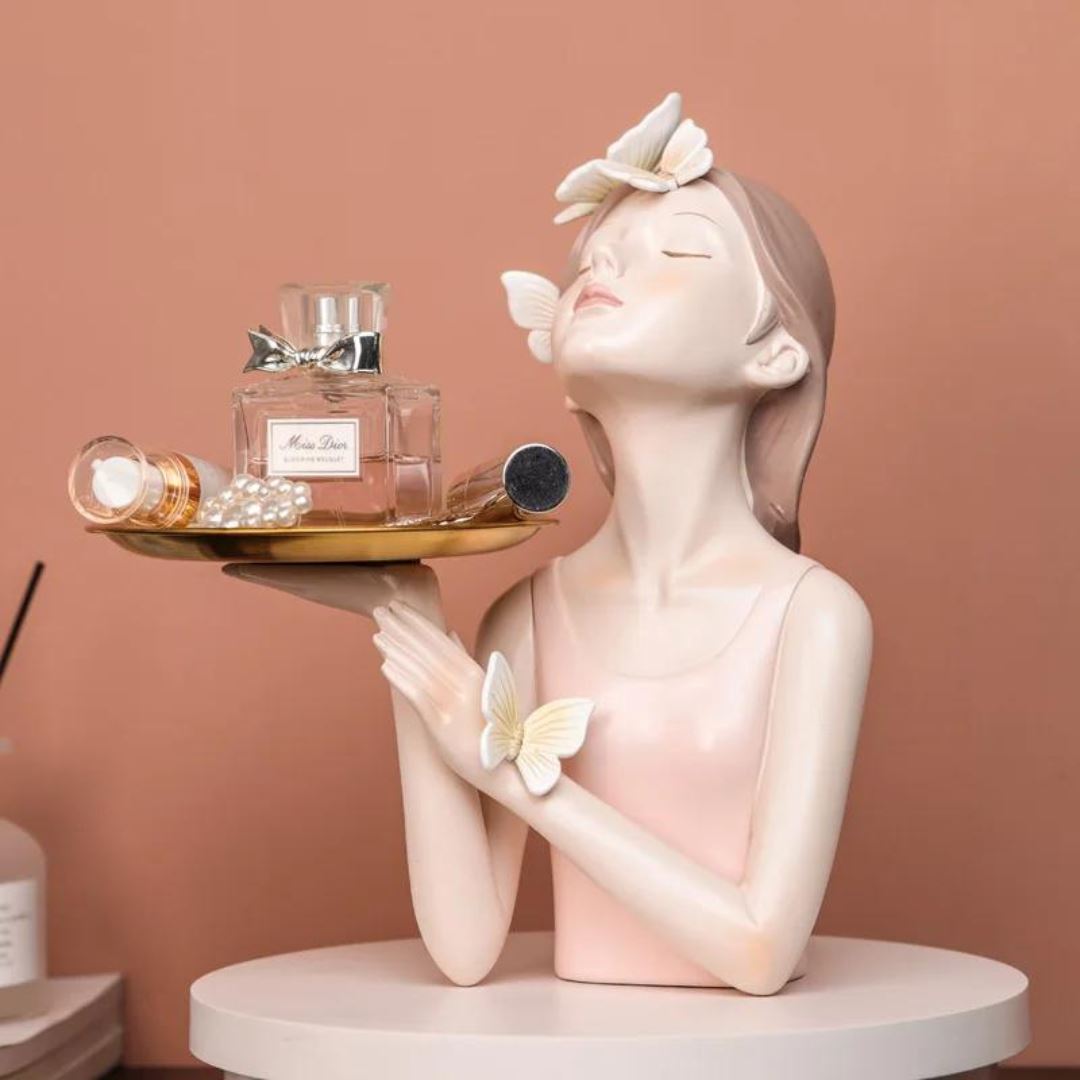 Escultura e Aparador com Bandeja Bella Butterfly - 27cm - Decors