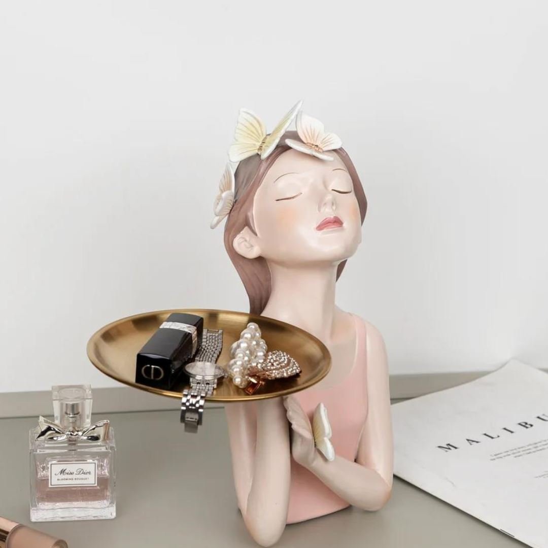 Escultura e Aparador com Bandeja Bella Butterfly - 27cm - Decors