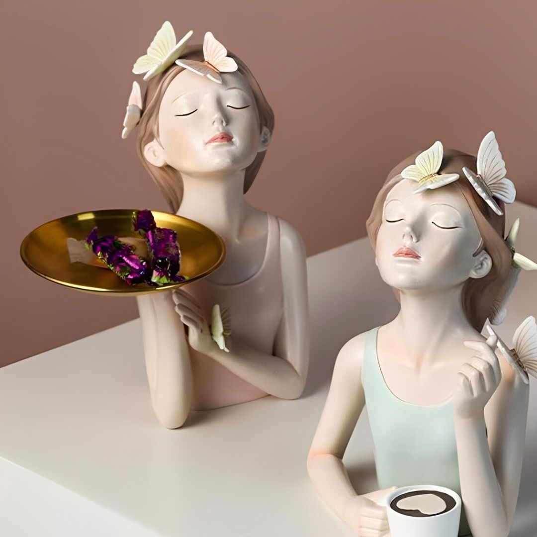 Escultura e Aparador com Bandeja Bella Butterfly - 27cm - Decors