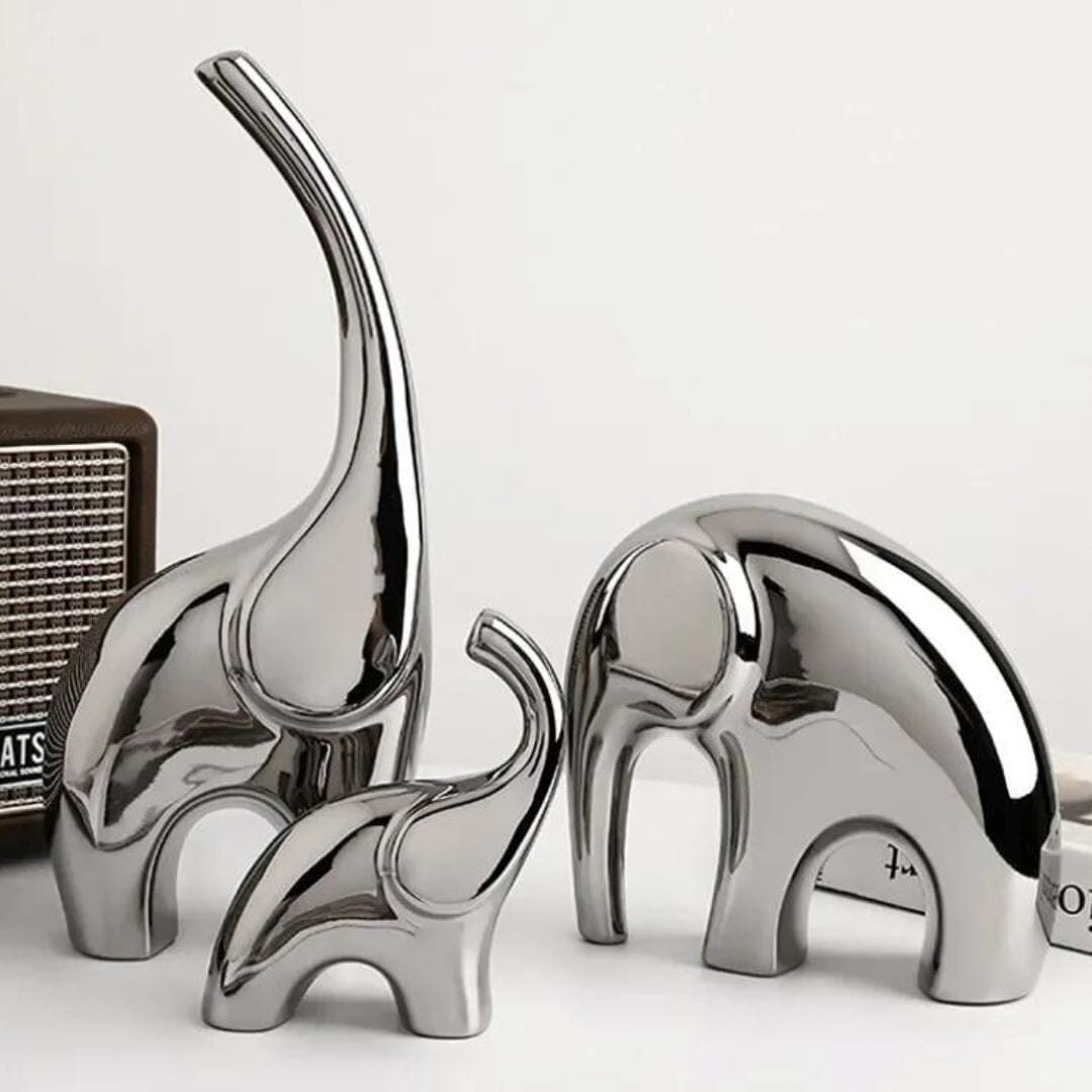 Escultura Família Elefante Brilhante (03 Peças) - Decors