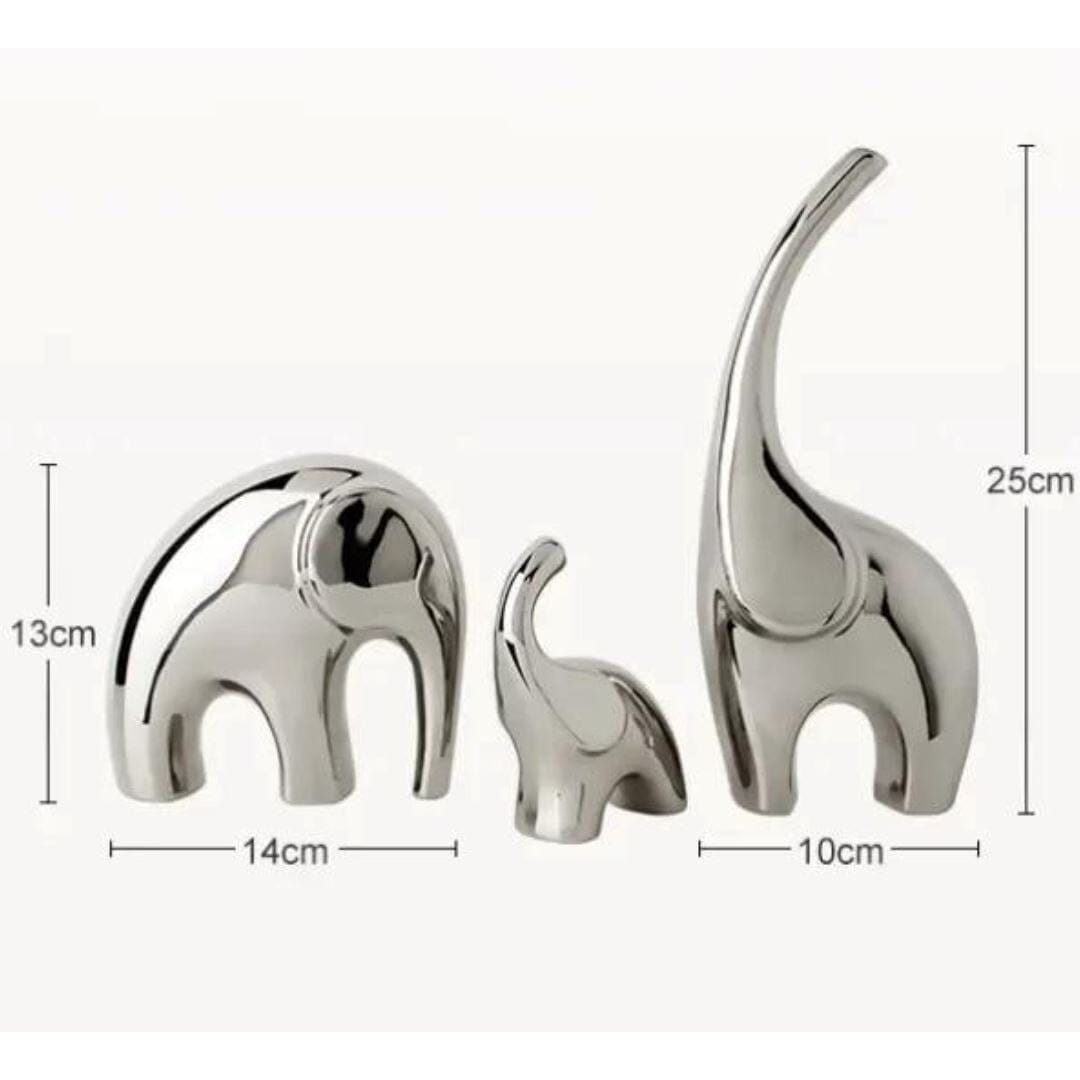 Escultura Família Elefante Brilhante (03 Peças)
