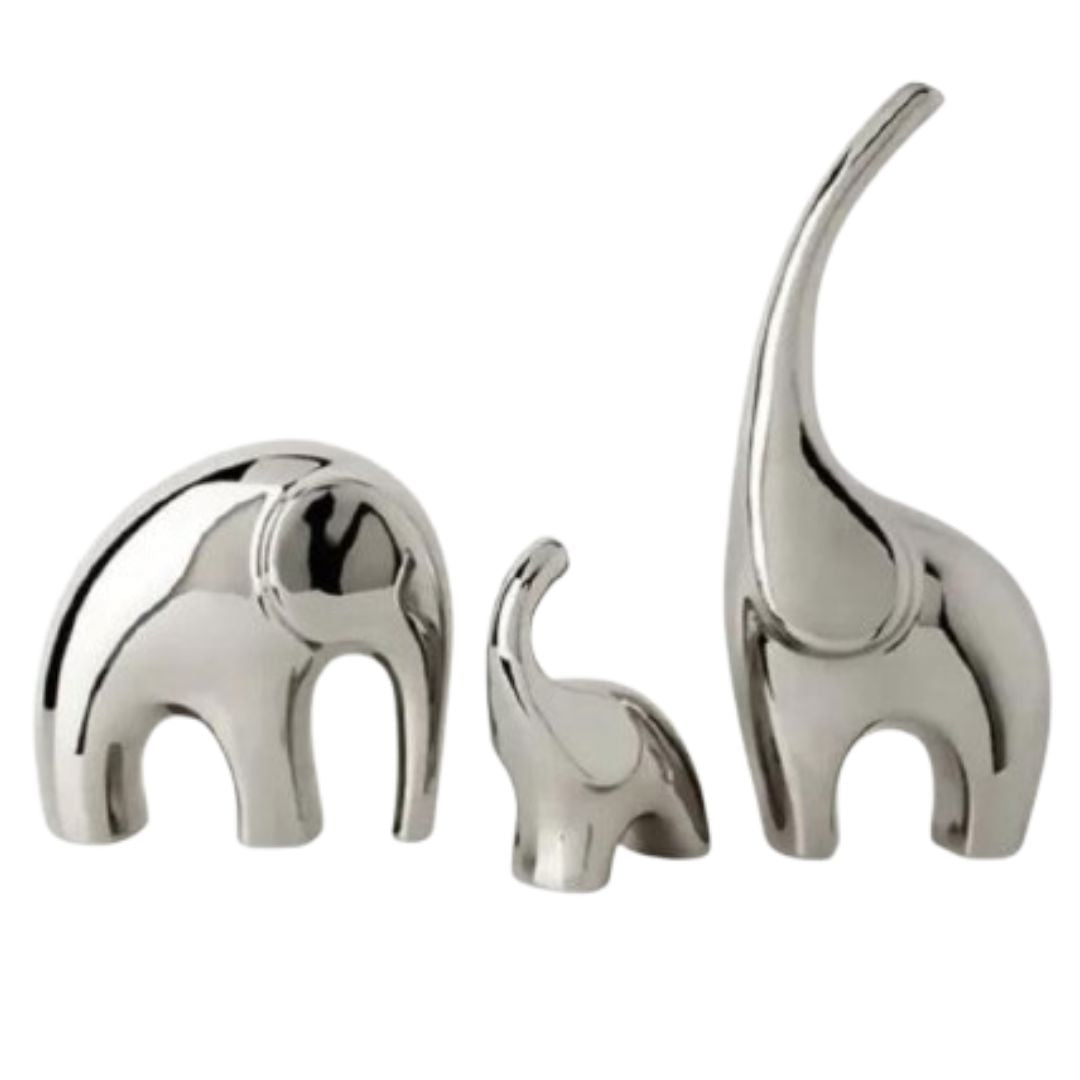 Escultura Família Elefante Brilhante (03 Peças)