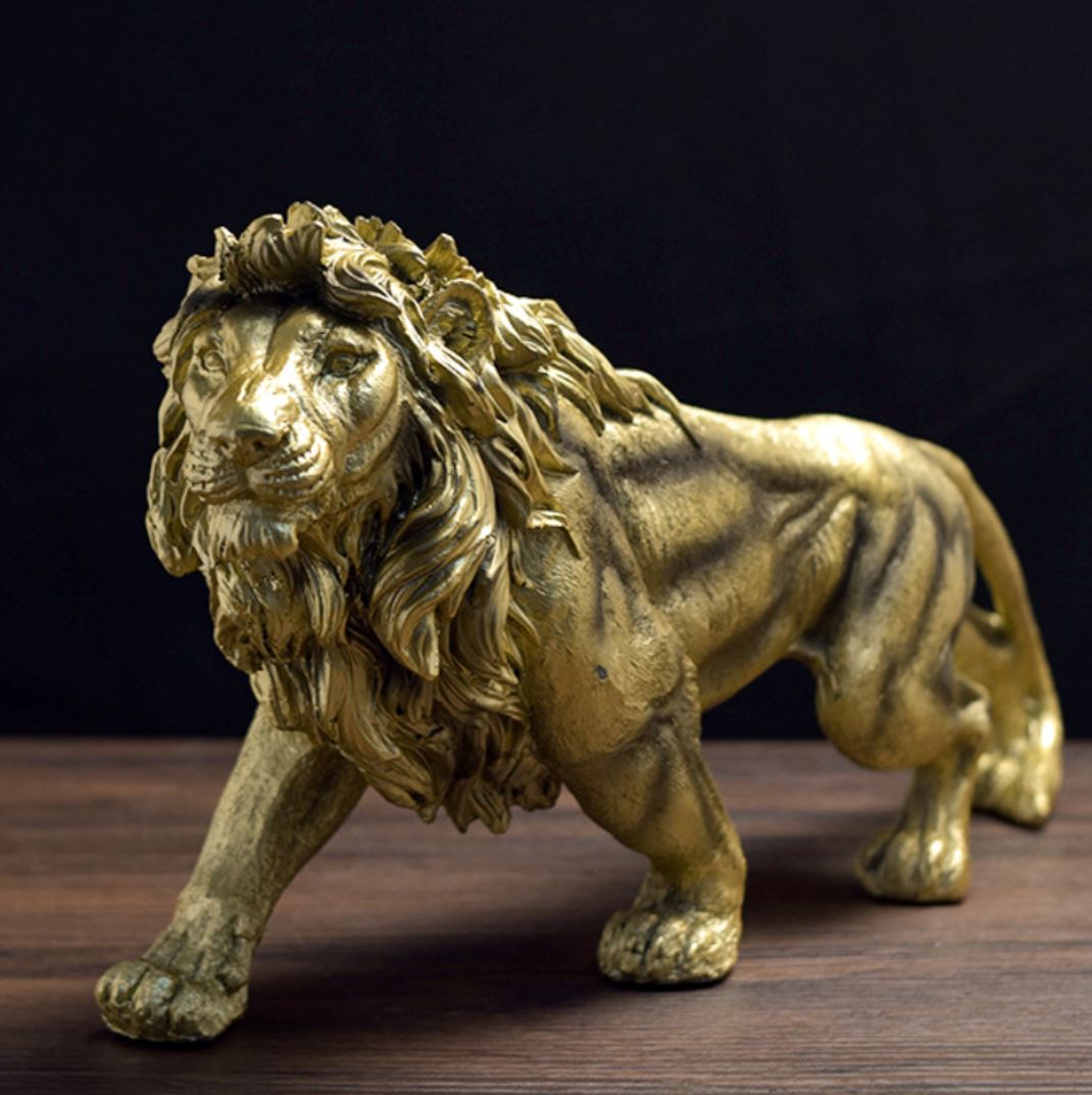 Escultura Leão Dourado 41x18cm - Decors