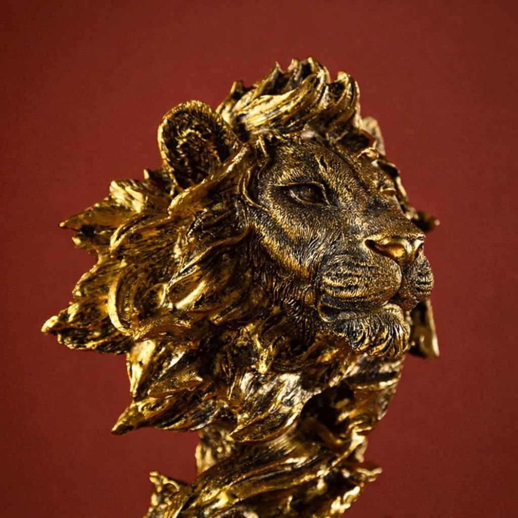 Escultura Leão Dourado em Face 32x19cm - Decors