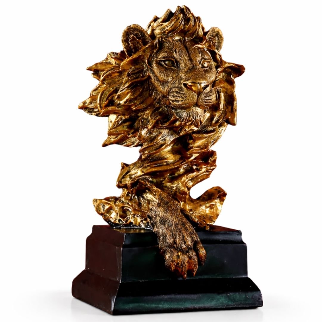 Escultura Leão Dourado em Face 32x19cm - Decors
