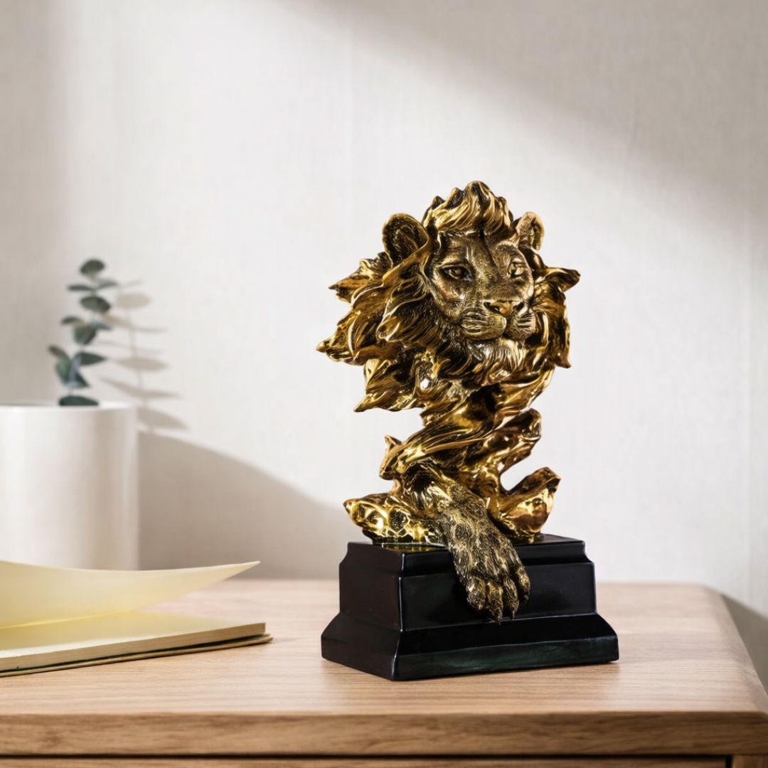 Escultura Leão Dourado em Face 32x19cm - Decors