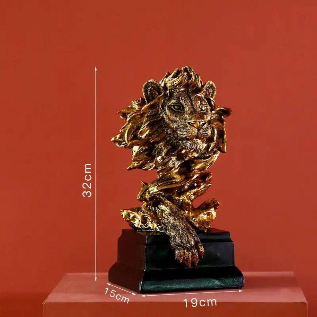 Escultura Leão Dourado em Face 32x19cm - Decors