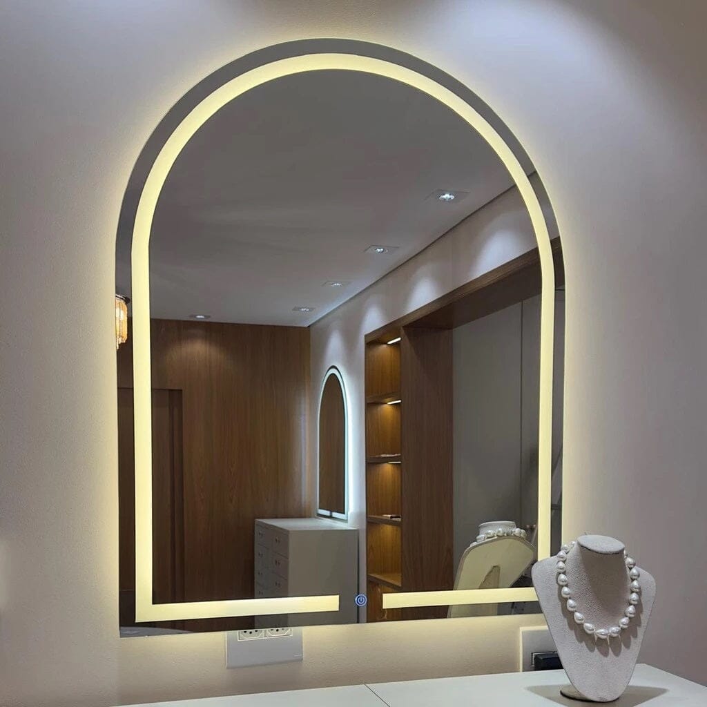 Espelho Decorativo Línea Oval com Led Jateado e Botão Touch 70x50cm