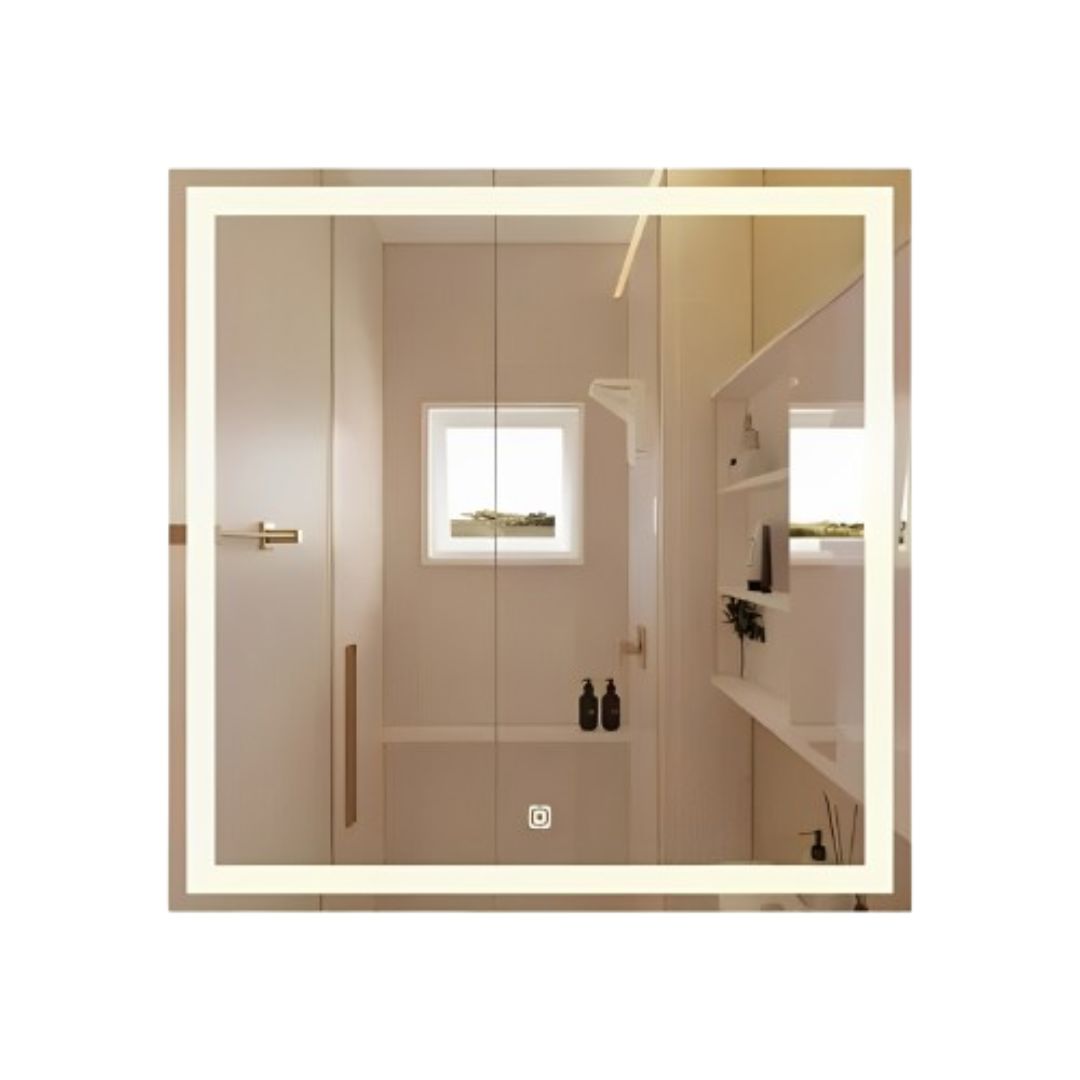 Espelho Decorativo Square Line com Led Jateado e Botão Touch 50cm