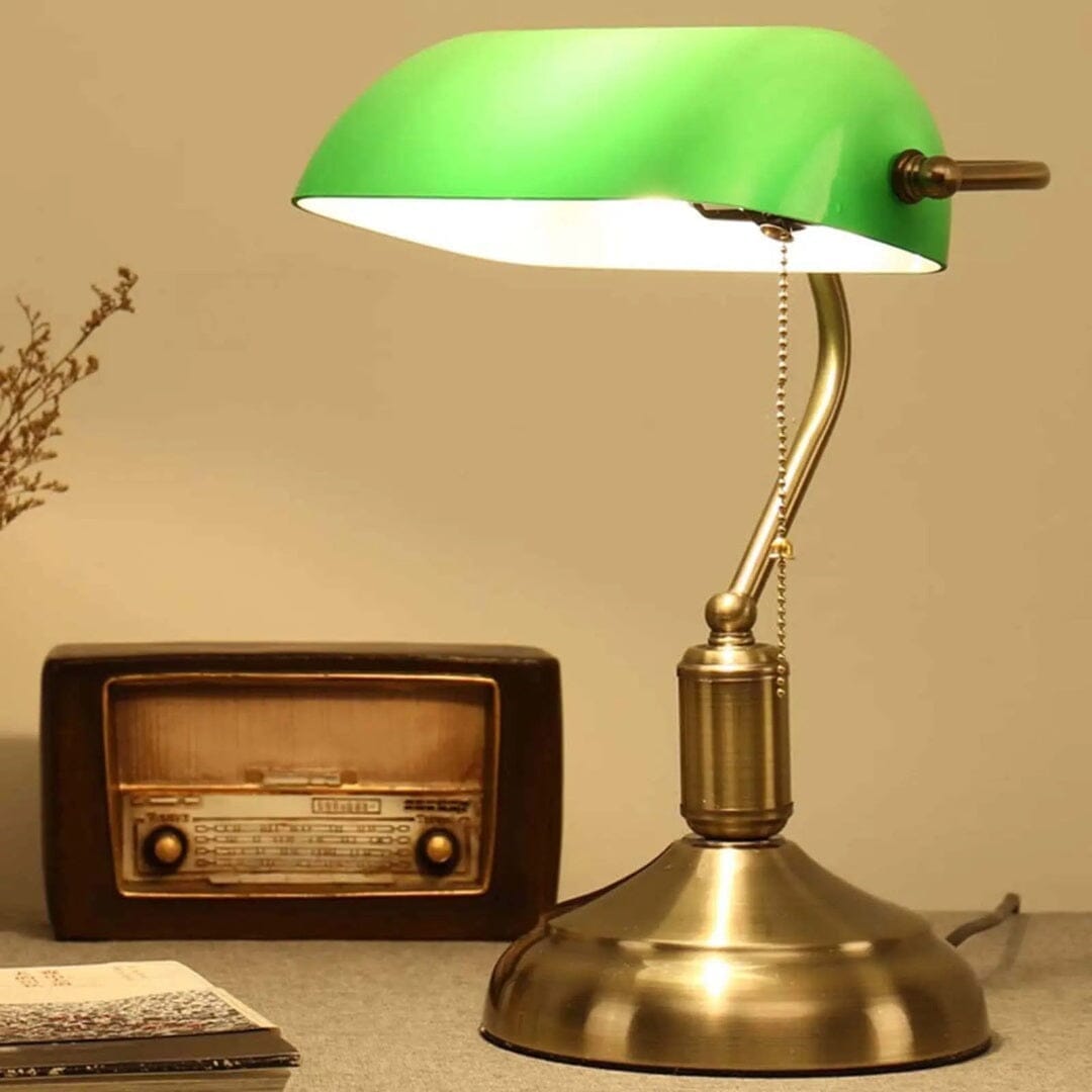 Luminária Abajur Banqueiro Retrô Vintage - Vidro Clássico Esmeralda - Decors