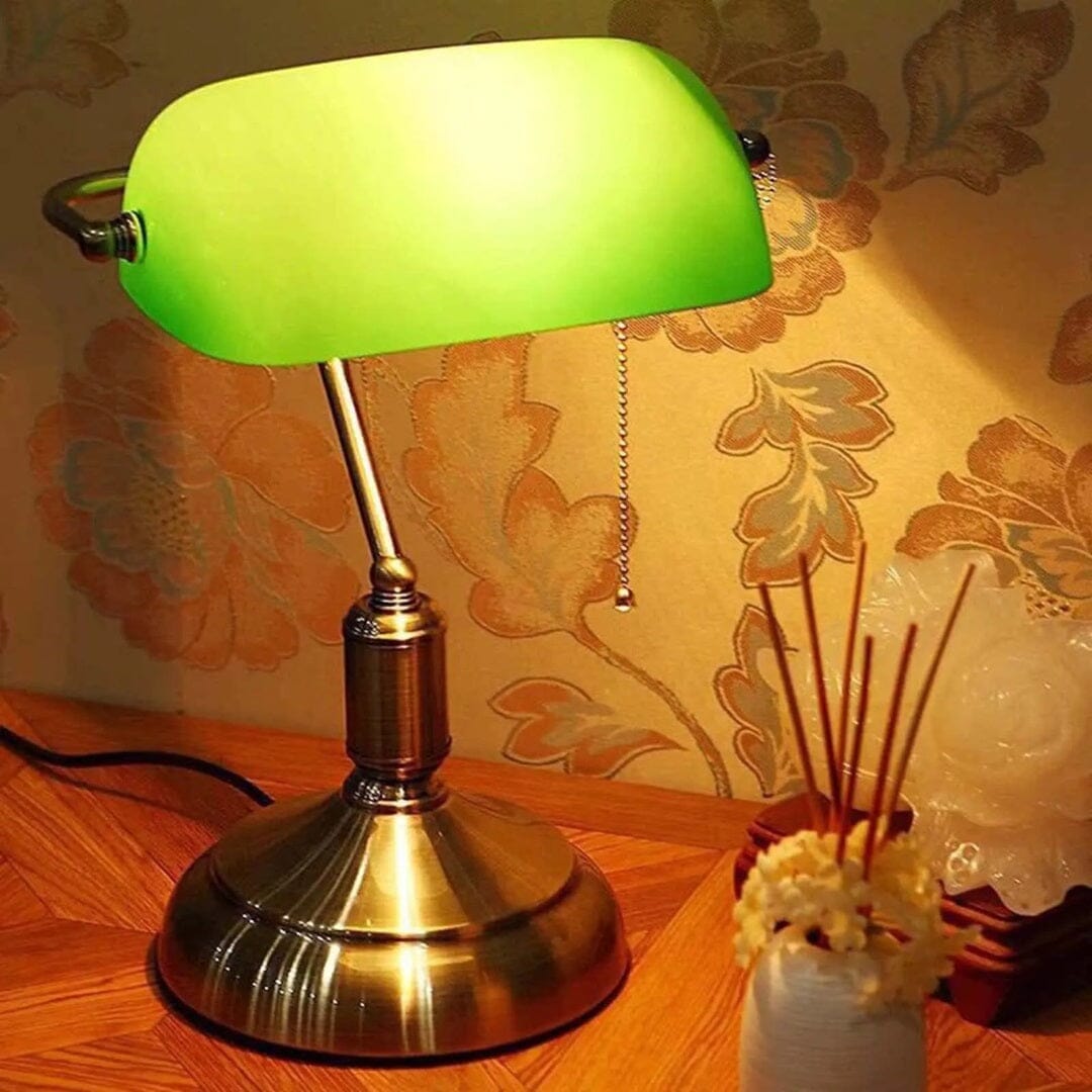 Luminária Abajur Banqueiro Retrô Vintage - Vidro Clássico Esmeralda