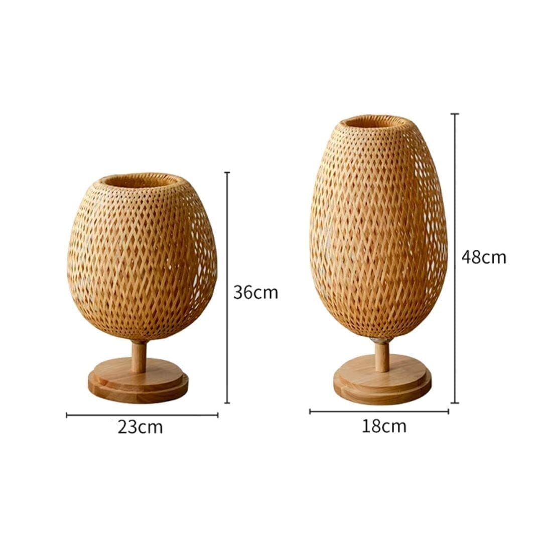 Luminária Abajur de Mesa Artesanal Bambu Rattan