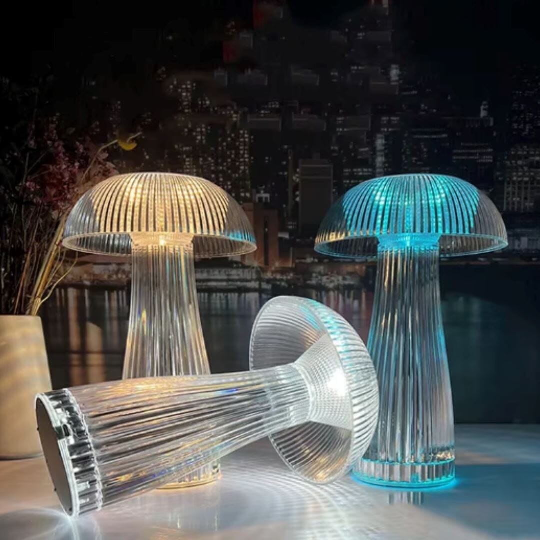Luminária Abajur de Mesa Cogumelo em Cristal Sem Fio e Recarregável - Decors
