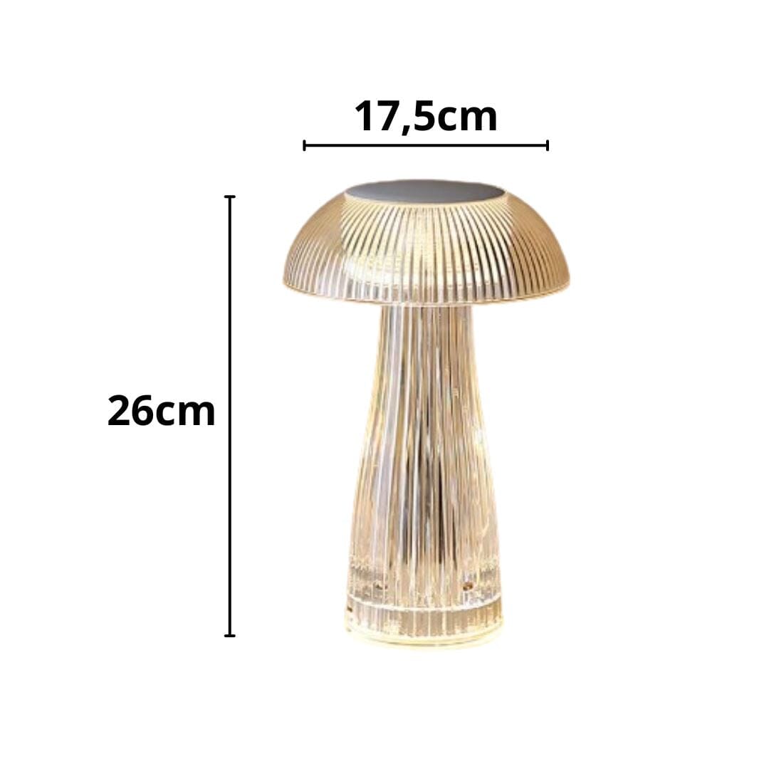 Luminária Abajur de Mesa Cogumelo em Cristal Sem Fio e Recarregável