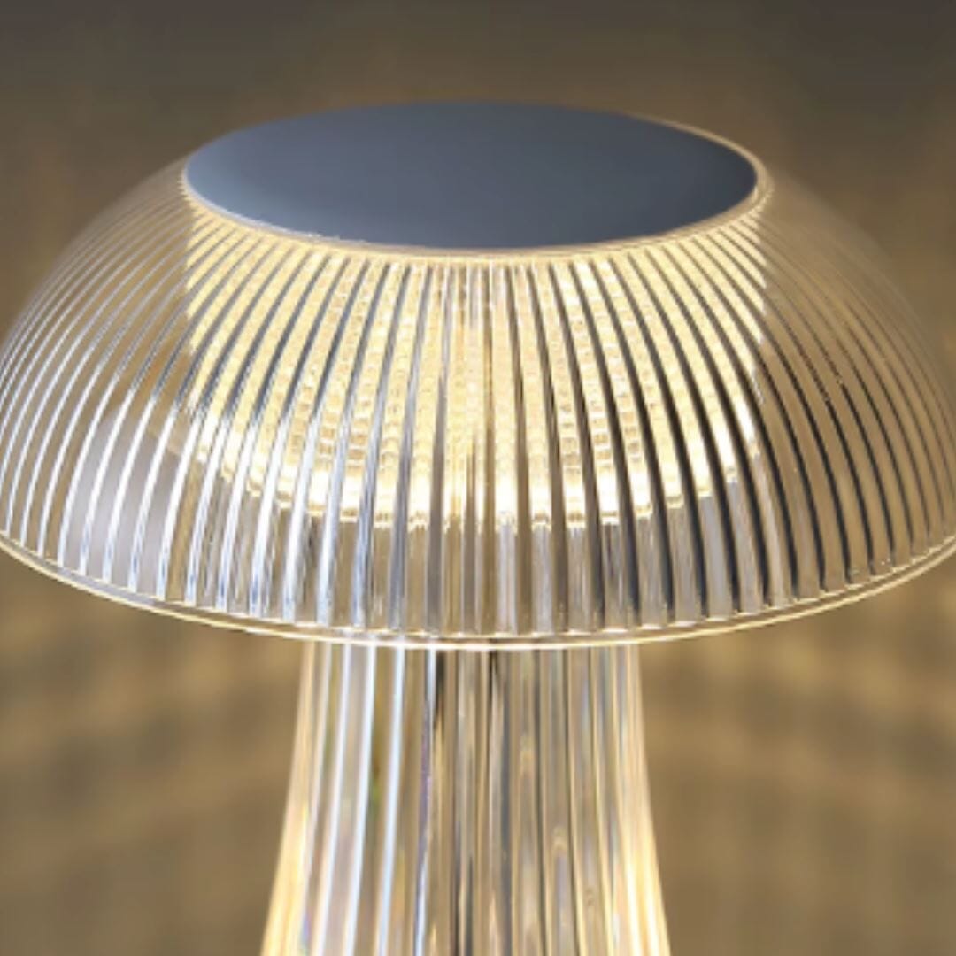 Luminária Abajur de Mesa Cogumelo em Cristal Sem Fio e Recarregável