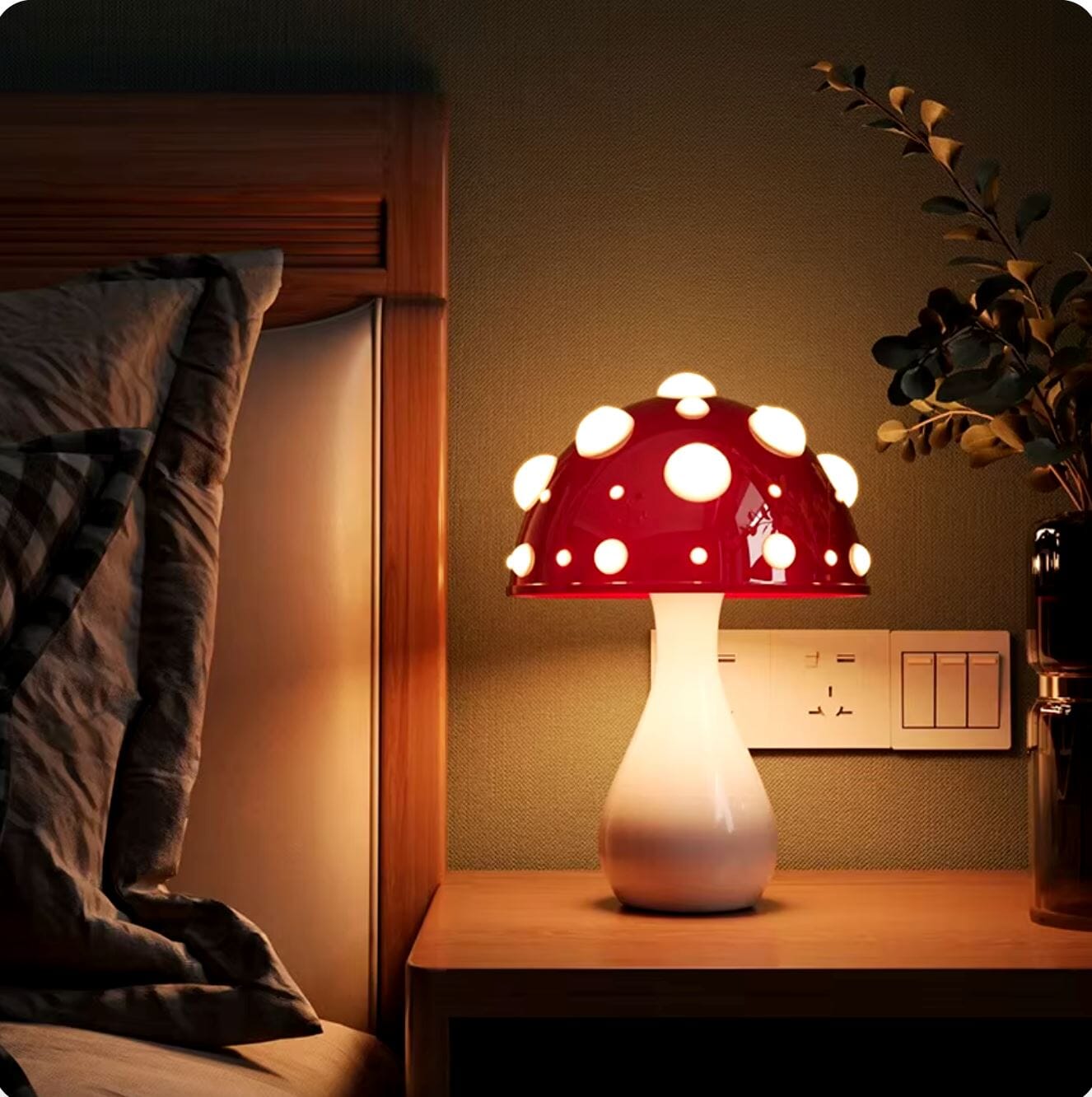 Luminária Abajur de Mesa Cogumelo Realista em Led